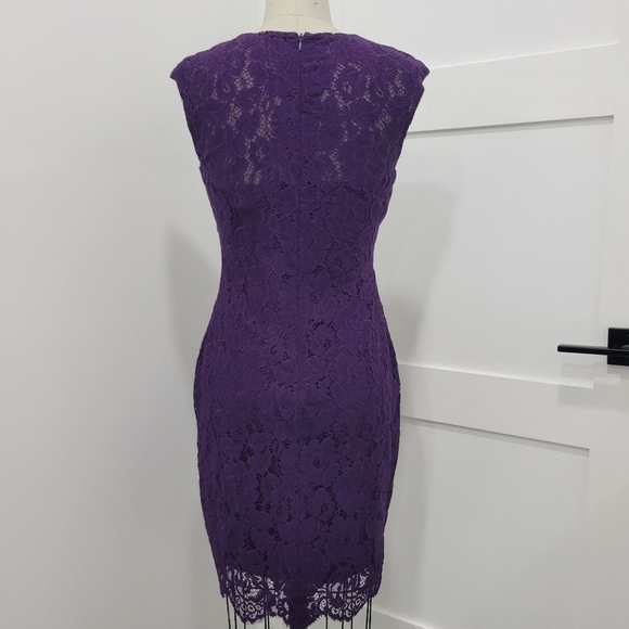 Lauren Ralph Lauren Women's Purple Lace V-neck Sheath Dress Size 4 - Picture 6 of 13